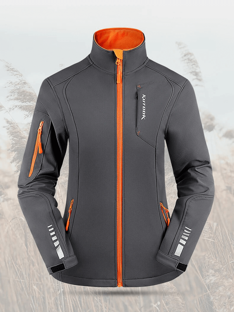 Women's Warm Windbreaker with mandarin collar, waterproof and windproof features, perfect for outdoor sports and thermal protection.